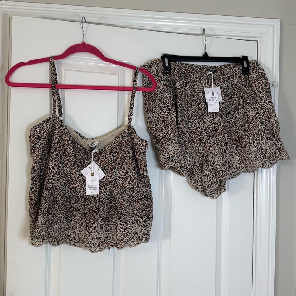 Leith Leopard Print Spaghetti Strap Cami Top - Brown